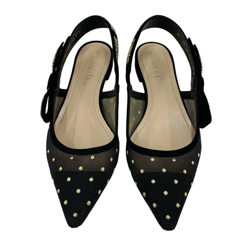 CHRISTIAN DIOR JADIOR Pumps Shoes, Mesh Suede, Black, Black, Gold, Flat Pumps, Sandals, Dots, Studs, Slingback