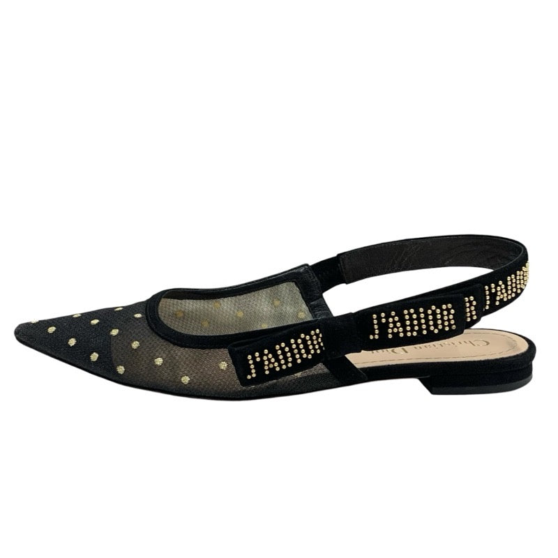 CHRISTIAN DIOR JADIOR Pumps Shoes, Mesh Suede, Black, Black, Gold, Flat Pumps, Sandals, Dots, Studs, Slingback