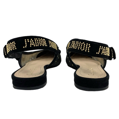 CHRISTIAN DIOR JADIOR Pumps Shoes, Mesh Suede, Black, Black, Gold, Flat Pumps, Sandals, Dots, Studs, Slingback