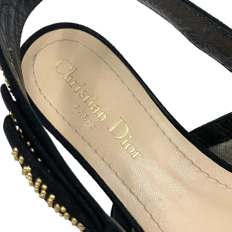 CHRISTIAN DIOR JADIOR Pumps Shoes, Mesh Suede, Black, Black, Gold, Flat Pumps, Sandals, Dots, Studs, Slingback