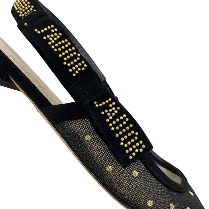 CHRISTIAN DIOR JADIOR Pumps Shoes, Mesh Suede, Black, Black, Gold, Flat Pumps, Sandals, Dots, Studs, Slingback