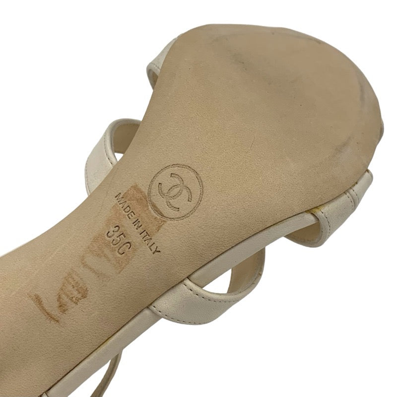 シャネル CHANEL サンダル 靴 シューズ レザー アイボリー ココマーク ラインストーン