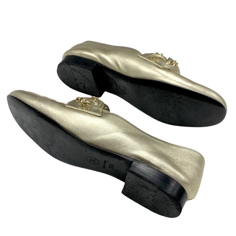 シャネル CHANEL ローファー 革靴 靴 シューズ レザー ゴールド フラットシューズ ココマーク チェーン