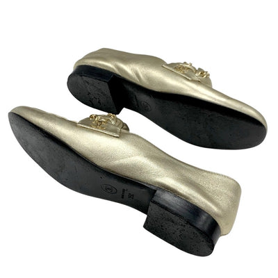 シャネル CHANEL ローファー 革靴 靴 シューズ レザー ゴールド フラットシューズ ココマーク チェーン