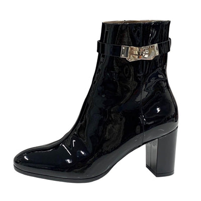 Hermes HERMES Saint-Germain Boots Short Boots Shoes Patent Black Silver Kelly Metal Fittings