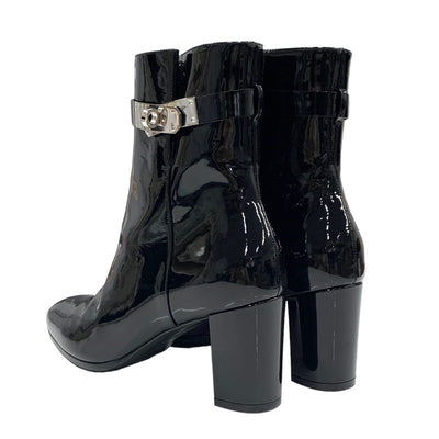 Hermes HERMES Saint-Germain Boots Short Boots Shoes Patent Black Silver Kelly Metal Fittings