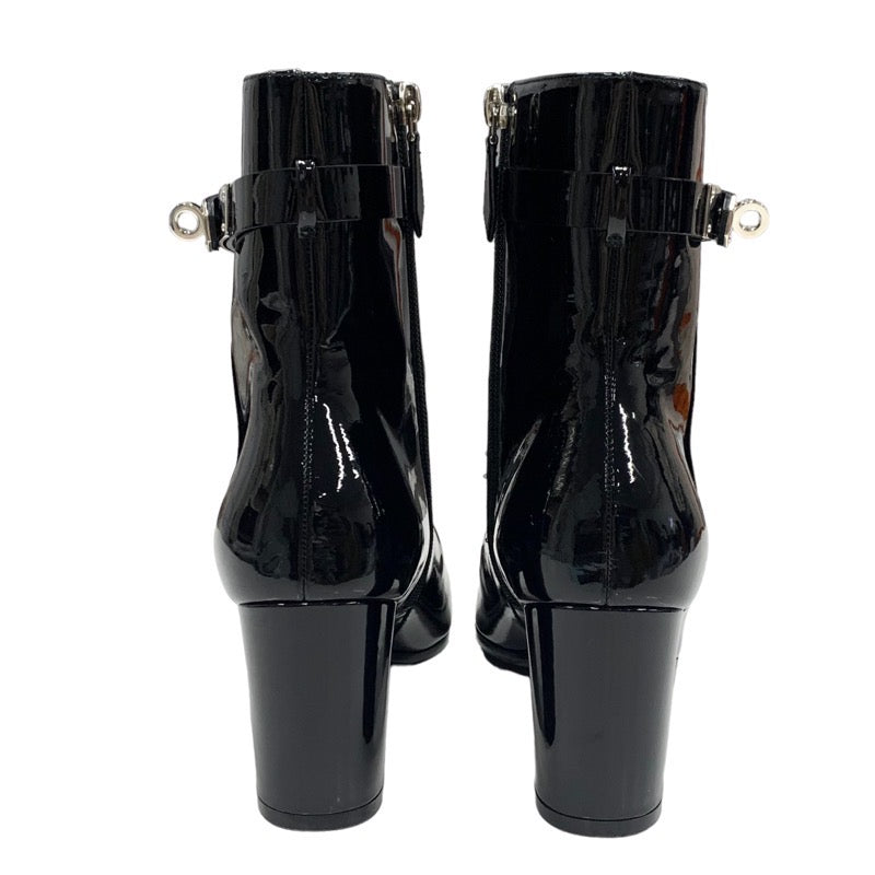 Hermes HERMES Saint-Germain Boots Short Boots Shoes Patent Black Silver Kelly Metal Fittings