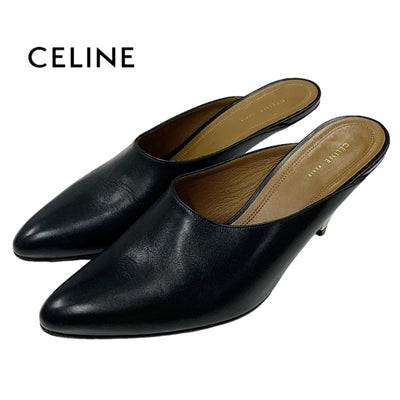 セリーヌ CELINE パンプス 靴 シューズ レザー ブラック 黒 シルバー ミュール サンダル バンバン メタルヒール