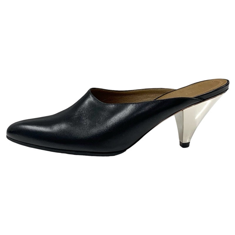 セリーヌ CELINE パンプス 靴 シューズ レザー ブラック 黒 シルバー ミュール サンダル バンバン メタルヒール