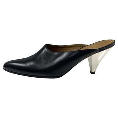 セリーヌ CELINE パンプス 靴 シューズ レザー ブラック 黒 シルバー ミュール サンダル バンバン メタルヒール