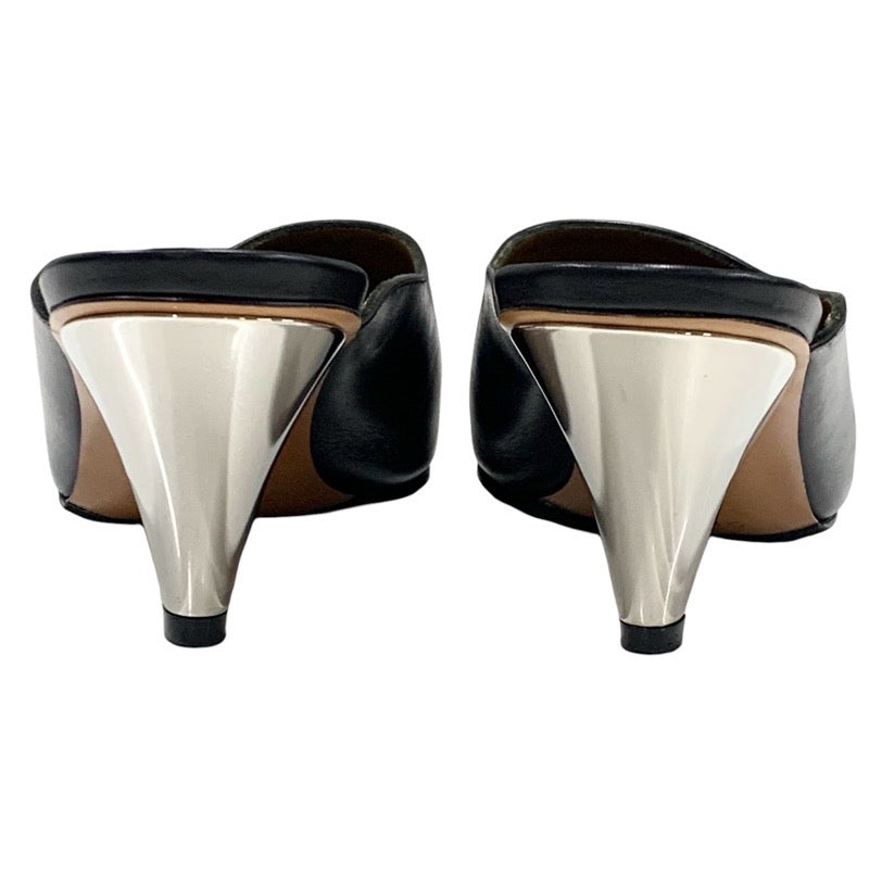 セリーヌ CELINE パンプス 靴 シューズ レザー ブラック 黒 シルバー ミュール サンダル バンバン メタルヒール