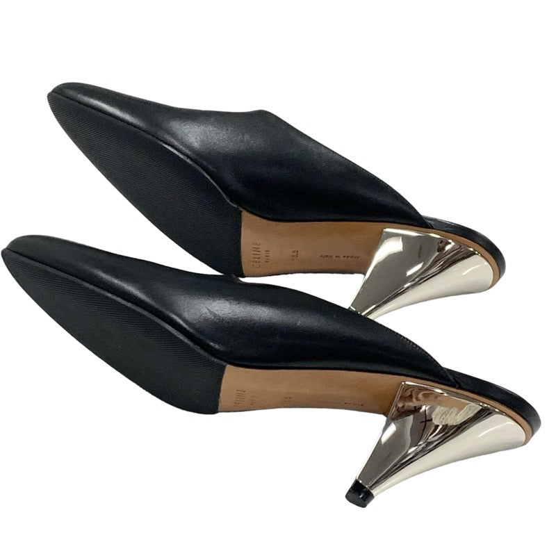 セリーヌ CELINE パンプス 靴 シューズ レザー ブラック 黒 シルバー ミュール サンダル バンバン メタルヒール