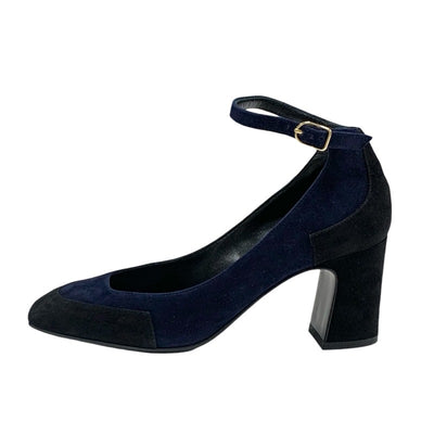 Hermes HERMES Pumps Shoes Suede Navy Black Ankle Strap