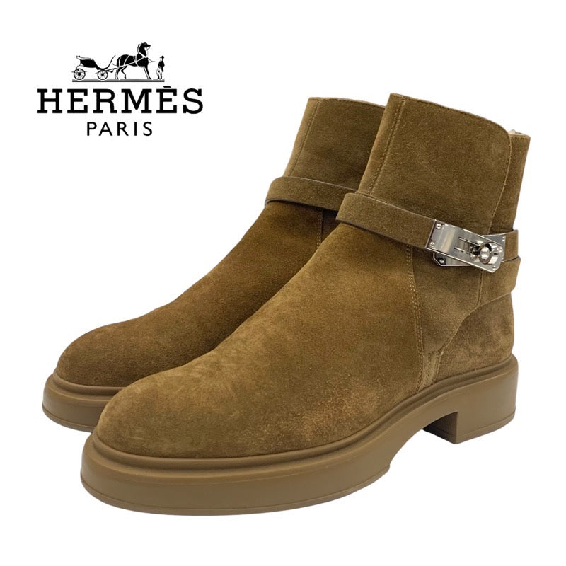 Hermes Veo Boots, Short Boots, Shoes, Suede, Mouton, Brown, Silver, Mouton Boots, Kelly Metal Fittings