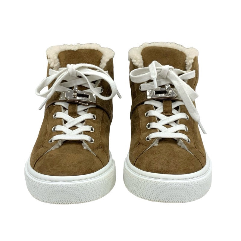 Hermes Daydream sneakers, shoes, suede, sheepskin, brown, silver, high-cut sneakers, Kelly hardware