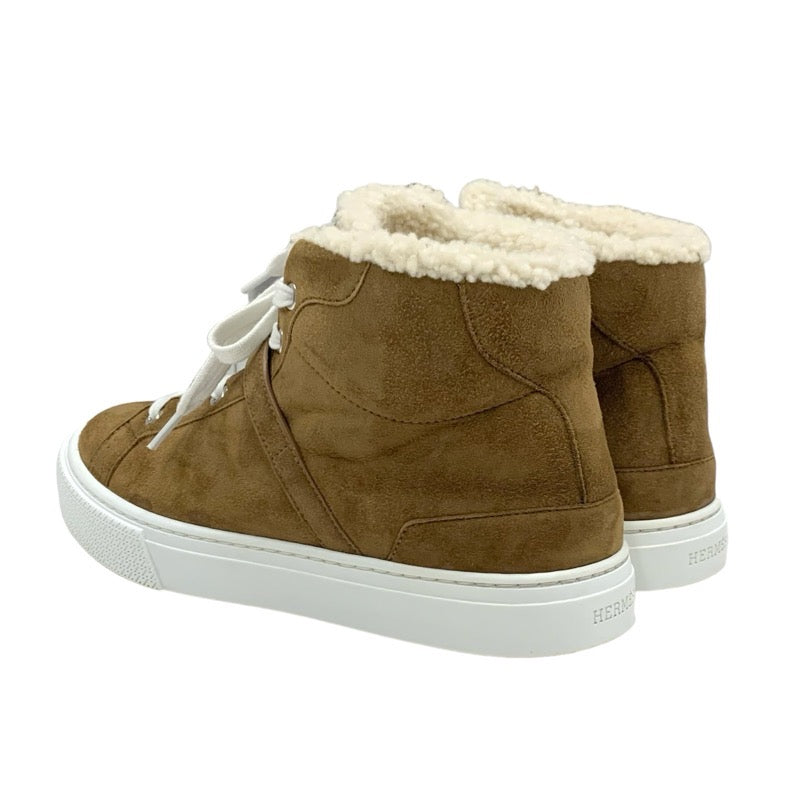 Hermes Daydream sneakers, shoes, suede, sheepskin, brown, silver, high-cut sneakers, Kelly hardware