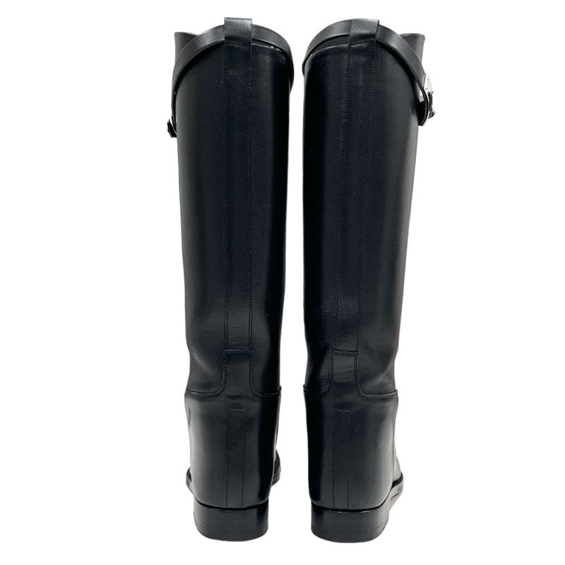 Hermes Jumping Boots Long Boots Shoes Leather Black Silver Kelly Metal Fittings