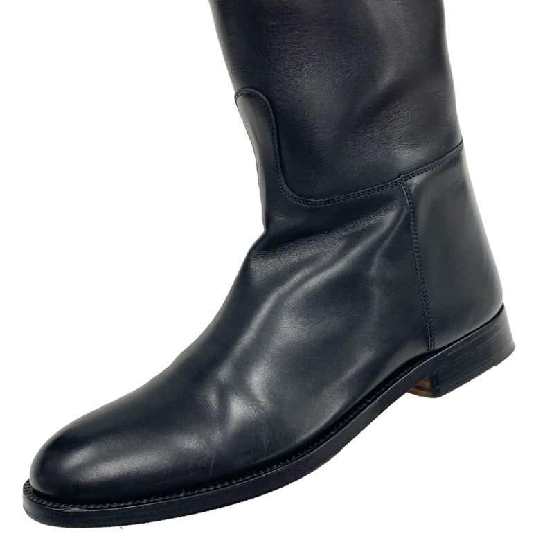 Hermes Jumping Boots Long Boots Shoes Leather Black Silver Kelly Metal Fittings