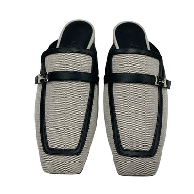 エルメス HERMES グルーピー フラットシューズ 靴 シューズ キャンバス レザー ブラック系 未使用 ミュール スリッパサンダル H金具