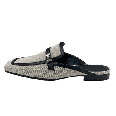 エルメス HERMES グルーピー フラットシューズ 靴 シューズ キャンバス レザー ブラック系 未使用 ミュール スリッパサンダル H金具