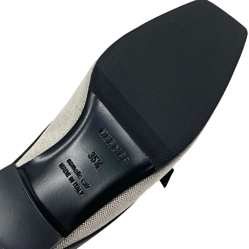 エルメス HERMES グルーピー フラットシューズ 靴 シューズ キャンバス レザー ブラック系 未使用 ミュール スリッパサンダル H金具