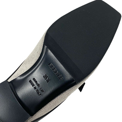 エルメス HERMES グルーピー フラットシューズ 靴 シューズ キャンバス レザー ブラック系 未使用 ミュール スリッパサンダル H金具