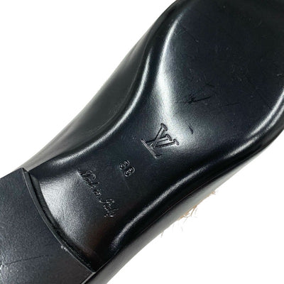 ルイヴィトン LOUIS VUITTON アッパーケースライン ローファー 革靴 靴 シューズ ミンクファー レザー ブラウン ブラック ゴールド フラットシューズ LV金具 チェーン