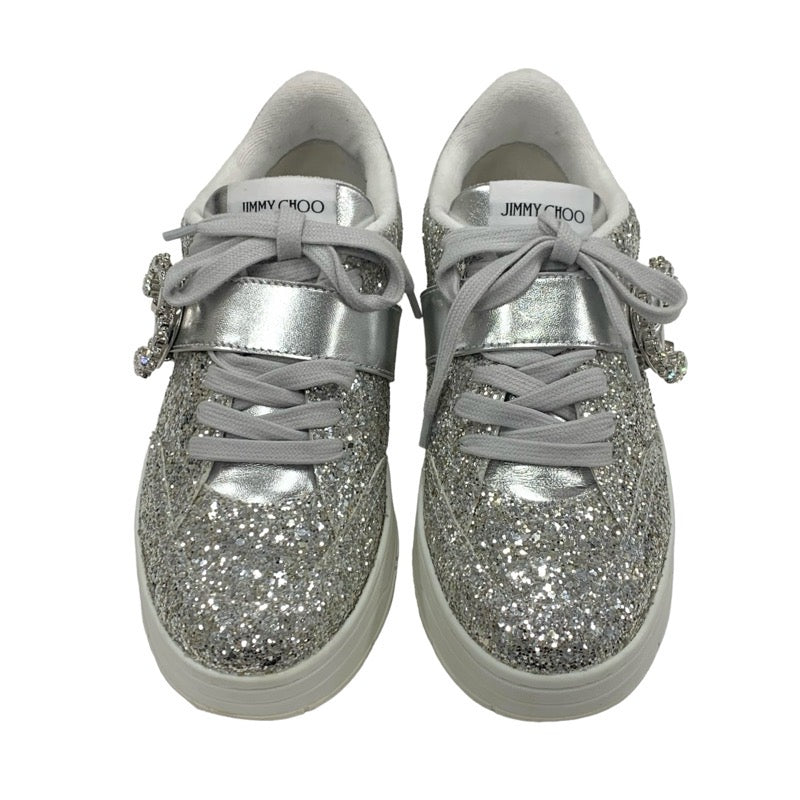 ジミーチュウ JIMMY CHOO OSAKA LACE UP スニーカー 靴 シューズ グリッター レザー シルバー ビジュー ベルト