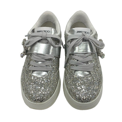 ジミーチュウ JIMMY CHOO OSAKA LACE UP スニーカー 靴 シューズ グリッター レザー シルバー ビジュー ベルト