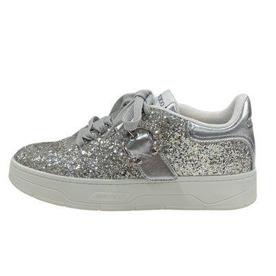 ジミーチュウ JIMMY CHOO OSAKA LACE UP スニーカー 靴 シューズ グリッター レザー シルバー ビジュー ベルト