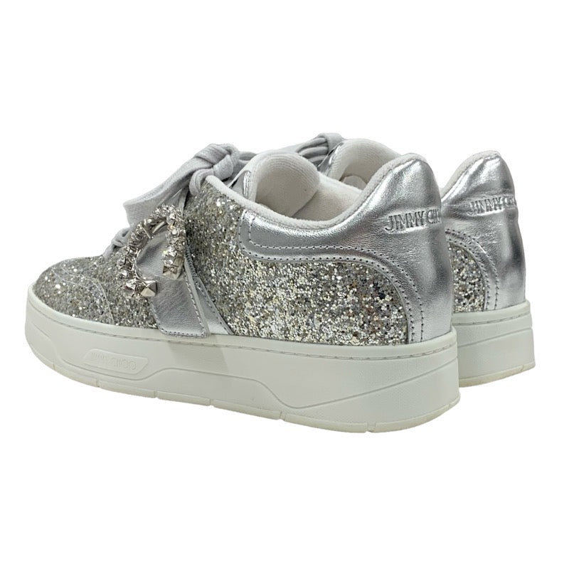 ジミーチュウ JIMMY CHOO OSAKA LACE UP スニーカー 靴 シューズ グリッター レザー シルバー ビジュー ベルト