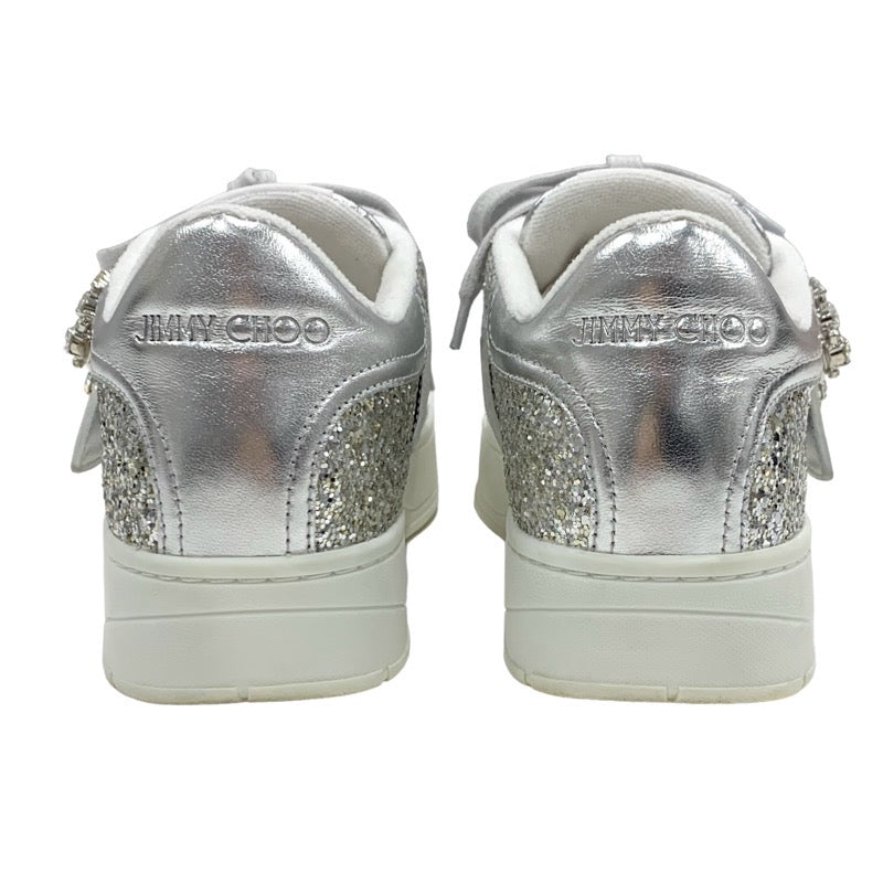 ジミーチュウ JIMMY CHOO OSAKA LACE UP スニーカー 靴 シューズ グリッター レザー シルバー ビジュー ベルト