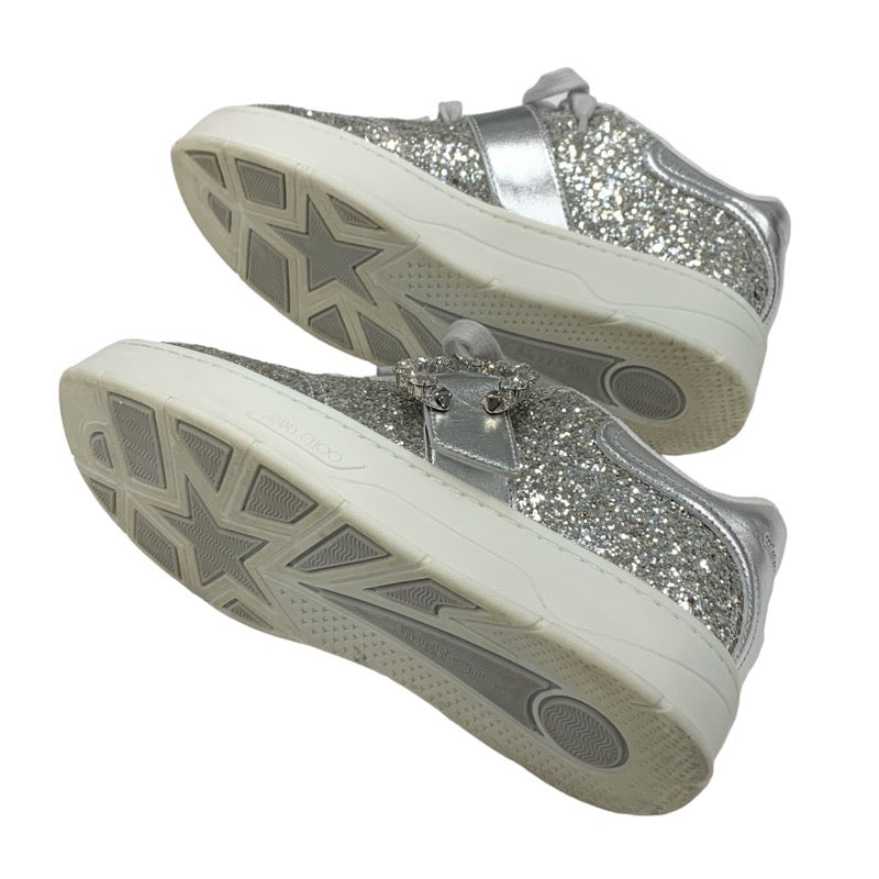 ジミーチュウ JIMMY CHOO OSAKA LACE UP スニーカー 靴 シューズ グリッター レザー シルバー ビジュー ベルト