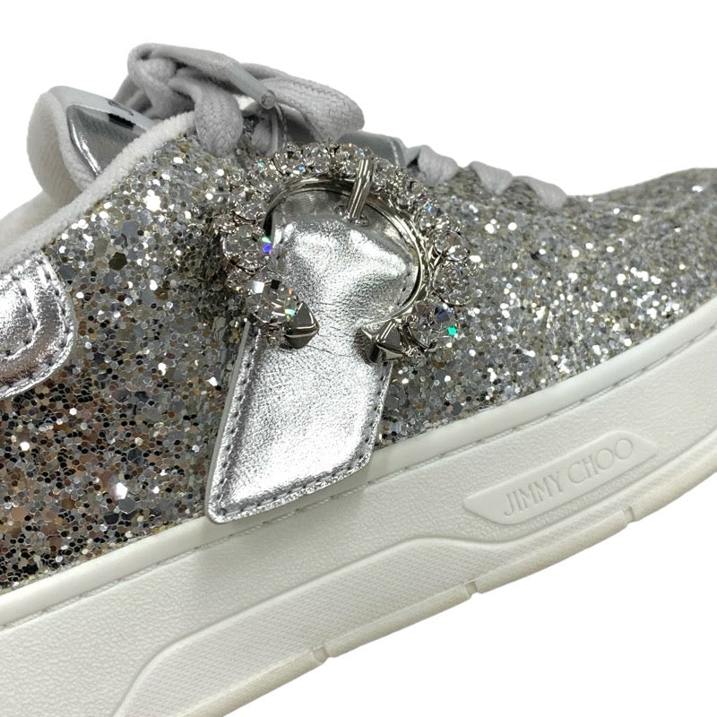 ジミーチュウ JIMMY CHOO OSAKA LACE UP スニーカー 靴 シューズ グリッター レザー シルバー ビジュー ベルト