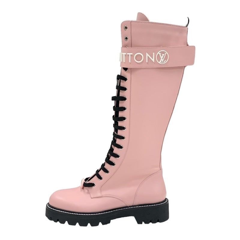 Louis Vuitton LOUIS VUITTON Territory Line Boots Long Boots Shoes Leather Pink Black Logo Lace Up