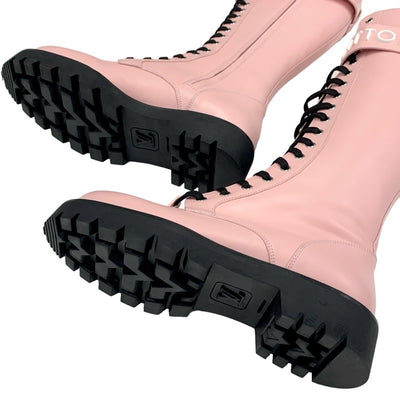 Louis Vuitton LOUIS VUITTON Territory Line Boots Long Boots Shoes Leather Pink Black Logo Lace Up