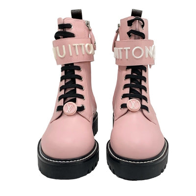 Louis Vuitton LOUIS VUITTON Territory Line Boots Short Boots Shoes Leather Pink Black Ankle Boots Logo Lace Up