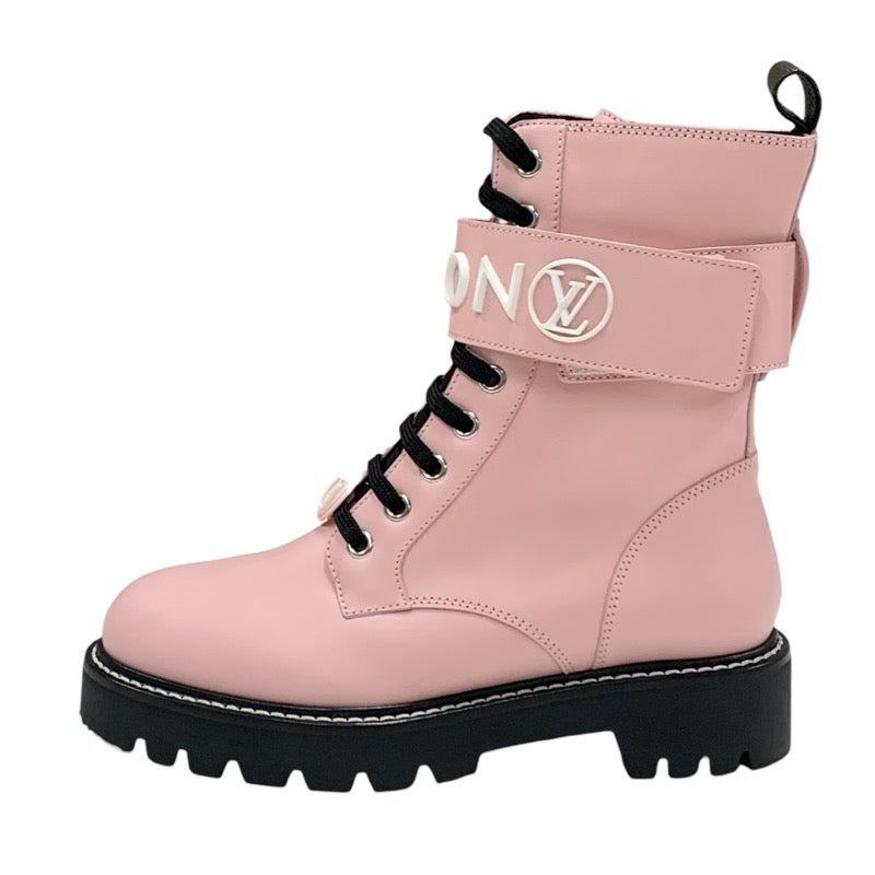 Louis Vuitton LOUIS VUITTON Territory Line Boots Short Boots Shoes Leather Pink Black Ankle Boots Logo Lace Up