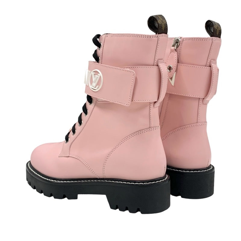 Louis Vuitton LOUIS VUITTON Territory Line Boots Short Boots Shoes Leather Pink Black Ankle Boots Logo Lace Up