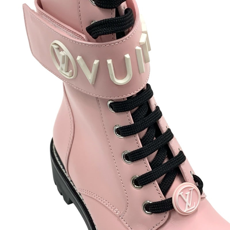 Louis Vuitton LOUIS VUITTON Territory Line Boots Short Boots Shoes Leather Pink Black Ankle Boots Logo Lace Up