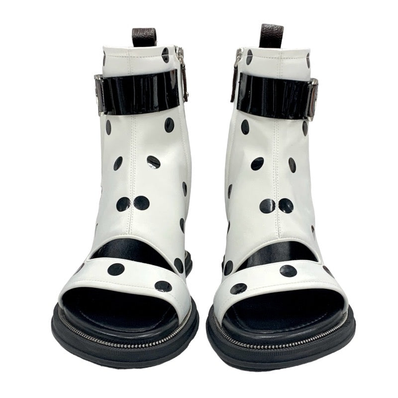 LOUIS VUITTON Moonlight Line Boots Short Boots Shoes Satin White Black Ankle Boots Dot Belt