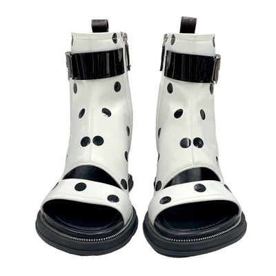 LOUIS VUITTON Moonlight Line Boots Short Boots Shoes Satin White Black Ankle Boots Dot Belt