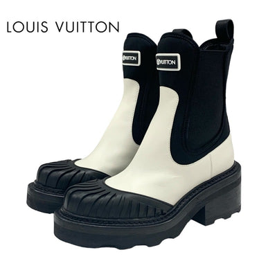 LOUIS VUITTON Bobourg Line Boots Short Boots Shoes Leather Fabric White Black Ankle Boots Side Gore Logo