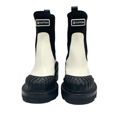 LOUIS VUITTON Bobourg Line Boots Short Boots Shoes Leather Fabric White Black Ankle Boots Side Gore Logo