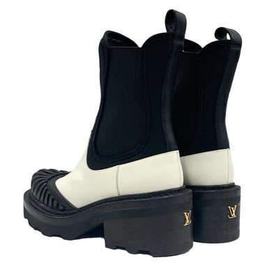 LOUIS VUITTON Bobourg Line Boots Short Boots Shoes Leather Fabric White Black Ankle Boots Side Gore Logo