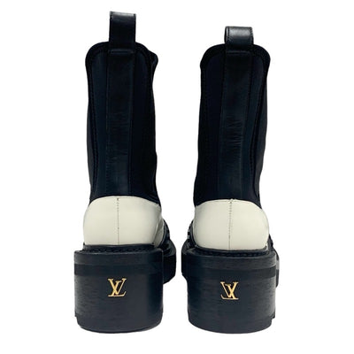 LOUIS VUITTON Bobourg Line Boots Short Boots Shoes Leather Fabric White Black Ankle Boots Side Gore Logo