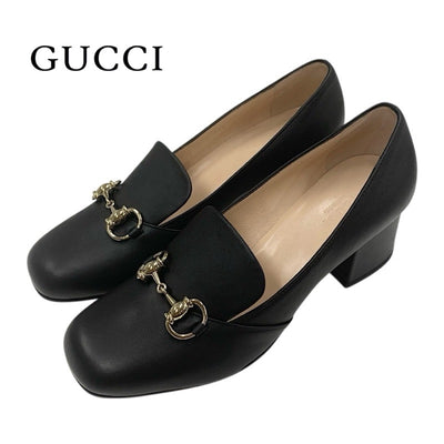 グッチ GUCCI パンプス 靴 シューズ レザー ブラック 黒 未使用 ヒールローファー ホースビット