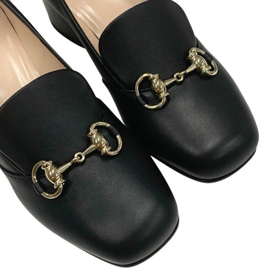 グッチ GUCCI パンプス 靴 シューズ レザー ブラック 黒 未使用 ヒールローファー ホースビット
