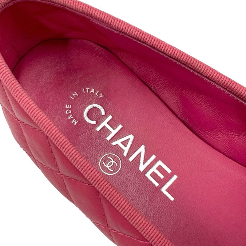 シャネル CHANEL フラットシューズ 靴 シューズ レザー ピンク バレエシューズ バレリーナ ココマーク リボン マトラッセ