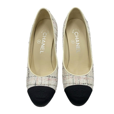 Chanel CHANEL pumps shoes tweed fabric ivory pink black Coco mark